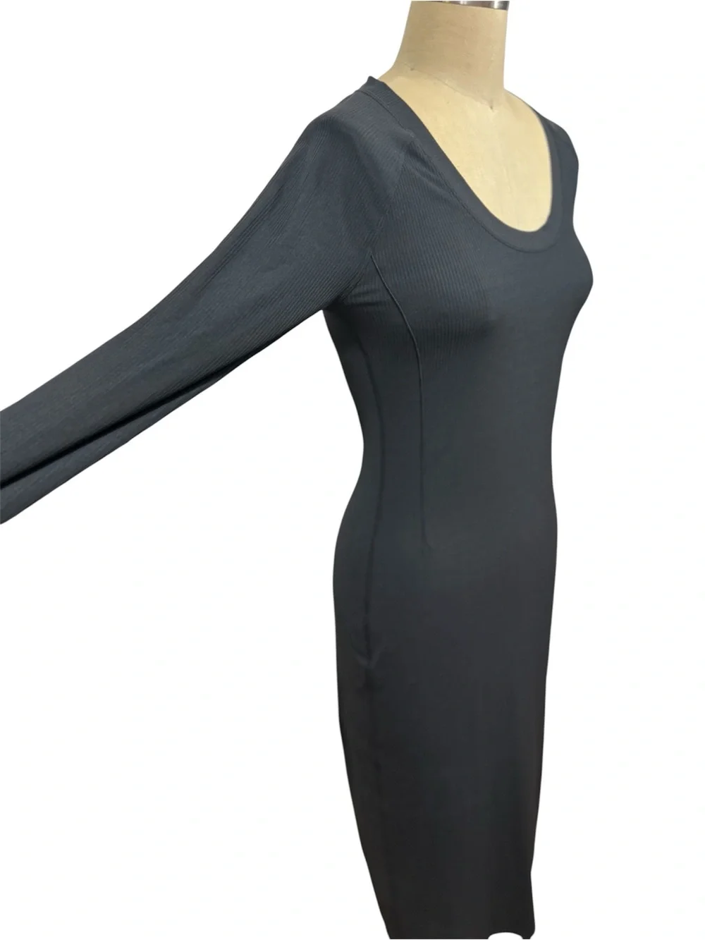 lululemon Black Scoop-Neck Midi Dress All Aligned Ribbed Medium Long-Sleeve EUC